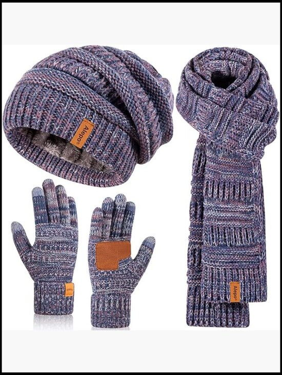 Winter Beanie Scarf Gloves Set, Slouchy Hat Long Knit Scarf Touchscreen Gloves, main image 6